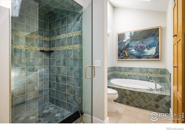 5523 Stonewall Pl, Boulder, CO 80303 - full bath featuring a shower stall, a bath, tile patterned flooring, and toilet