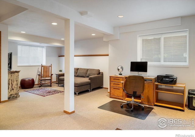 5523 Stonewall Pl, Boulder, CO 80303 - office area with light colored carpet and recessed lighting