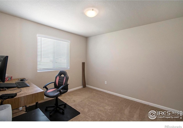 home office with carpet floors and baseboards