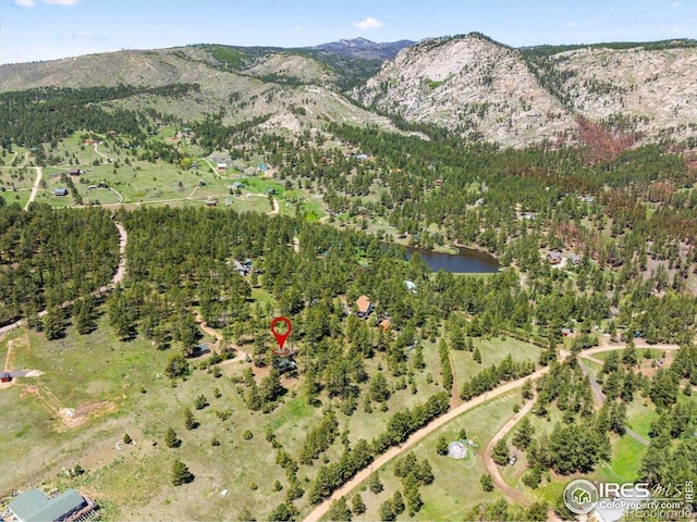 457 Spruce Mountain Dr, Drake, CO 80515 - aerial overview of property's location with a water and mountain view