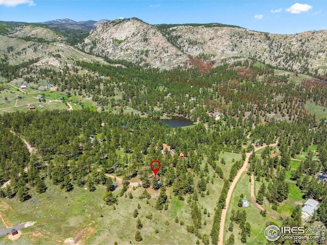 457 Spruce Mountain Dr, Drake, CO 80515 - aerial view of property and surrounding area featuring a mountainous background