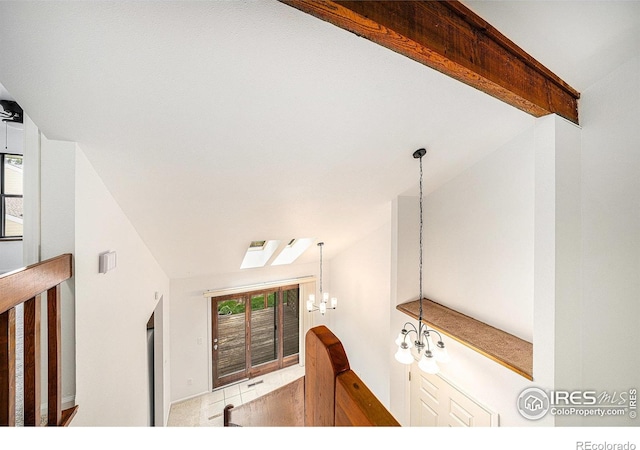 2066 Weathertop Ln, Fort Collins, CO 80526 - bathroom with vaulted ceiling and a chandelier