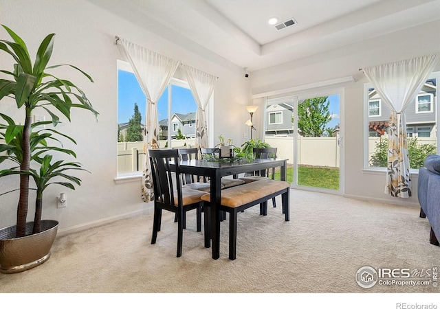 dining area with carpet flooring and baseboards