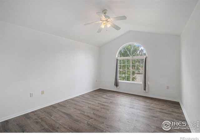 3002 W Elizabeth St Unit G, Fort Collins, CO 80521 - unfurnished room featuring ceiling fan, wood finished floors, lofted ceiling, and baseboards