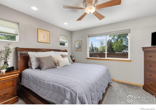 1918 Lily Dr, Loveland, CO 80537 - bedroom with carpet flooring, baseboards, recessed lighting, and ceiling fan