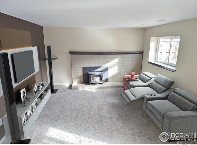 110 Lucerne Dr, Lafayette, CO 80026 - carpeted living room with a wood stove