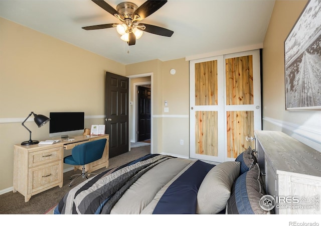 110 Lucerne Dr, Lafayette, CO 80026 - bedroom with carpet floors, a desk, baseboards, and a ceiling fan
