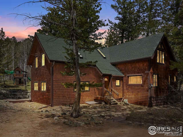 251 Haugen Slide Rd, Allenspark, CO 80510 - chalet / cabin with roof with shingles