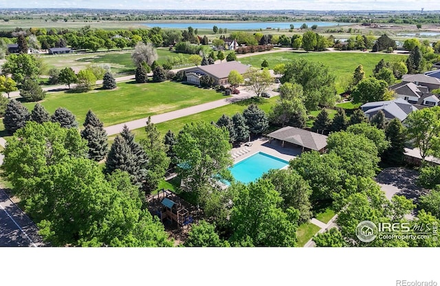 3221 Mesa Verde St, Fort Collins, CO 80525 - aerial view of a pool and a nearby body of water