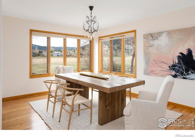 990 Utica Cir, Boulder, CO 80304 - dining area with healthy amount of natural light, a chandelier, baseboards, and light wood-type flooring