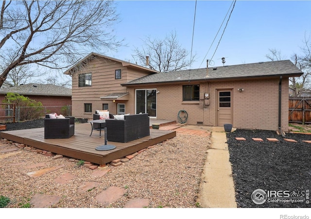 4035 Darley Ave, Boulder, CO 80305 - rear view of property with an outdoor hangout area, fence, brick siding, and a deck