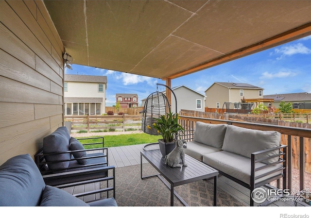 view of patio featuring an outdoor hangout area and a residential view