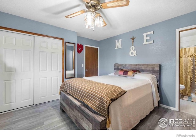 316 43rd Avenue Ct, Greeley, CO 80634 - bedroom with wood finished floors, a ceiling fan, baseboards, and a closet