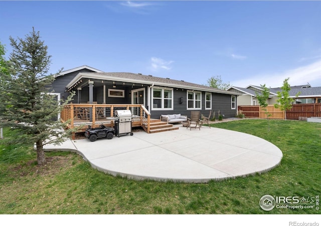 512 Prairie Clover Way, Severance, CO 80550 - back of property featuring an outdoor living space, a deck, and a patio