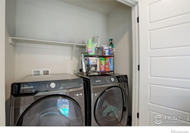 5282 Ribault St, Timnath, CO 80547 - clothes washing area with washing machine and clothes dryer