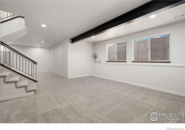4014 Rock Creek Dr, Fort Collins, CO 80528 - carpeted empty room featuring baseboards, recessed lighting, and stairway