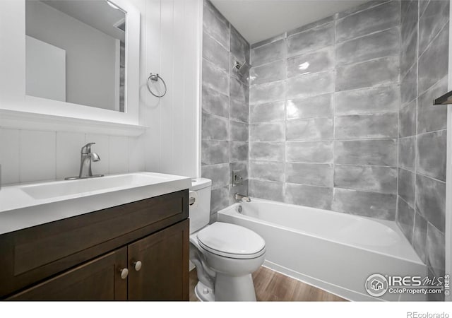 4110 Hale Pkwy # 5F, Denver, CO 80220 - full bathroom with wood finished floors, toilet, vanity, and tub / shower combination