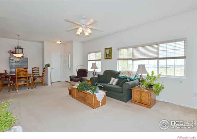 5014 Northern Lights Dr, Fort Collins, CO 80528 - carpeted living room featuring ceiling fan and baseboards