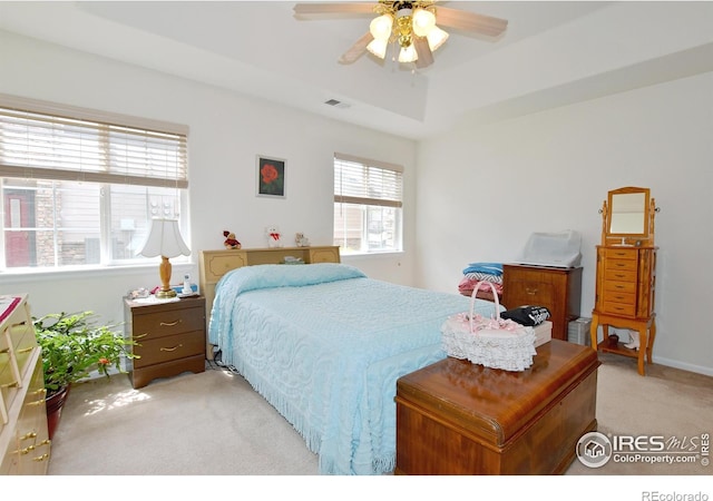 5014 Northern Lights Dr, Fort Collins, CO 80528 - bedroom with light colored carpet and a ceiling fan
