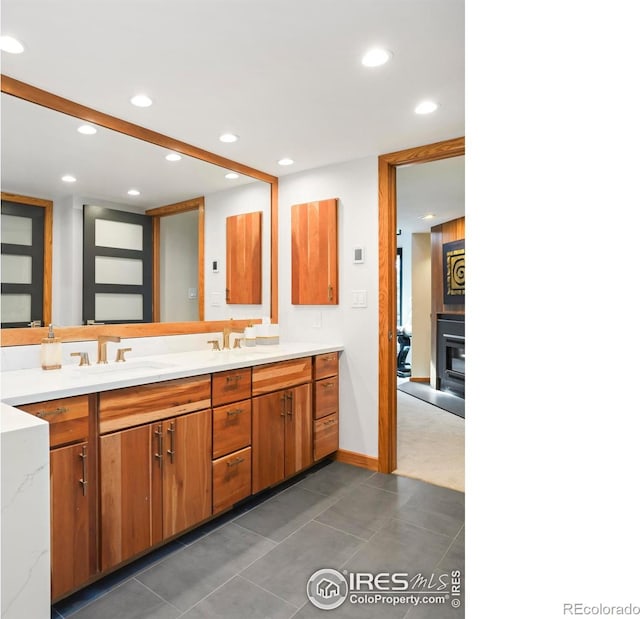 3746 Wonderland Hill Ave, Boulder, CO 80304 - full bathroom with recessed lighting, double vanity, tile patterned flooring, and baseboards