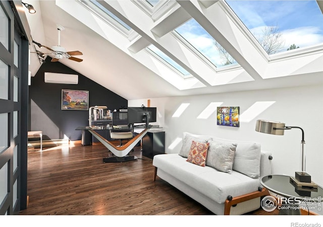 3746 Wonderland Hill Ave, Boulder, CO 80304 - office space featuring a skylight, lofted ceiling, wood finished floors, a wall mounted AC, and a ceiling fan