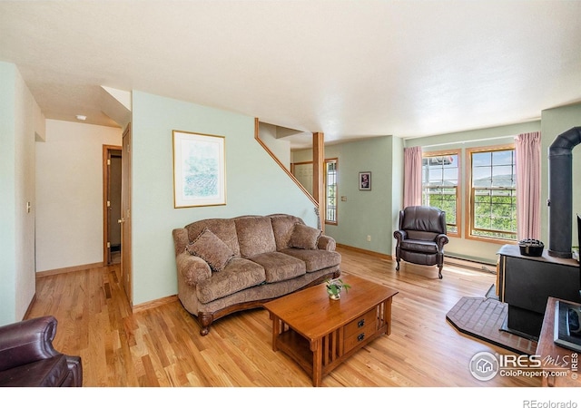 60 Horn Peak Dr, Livermore, CO 80536 - living area featuring a baseboard radiator, light wood-style flooring, and baseboards