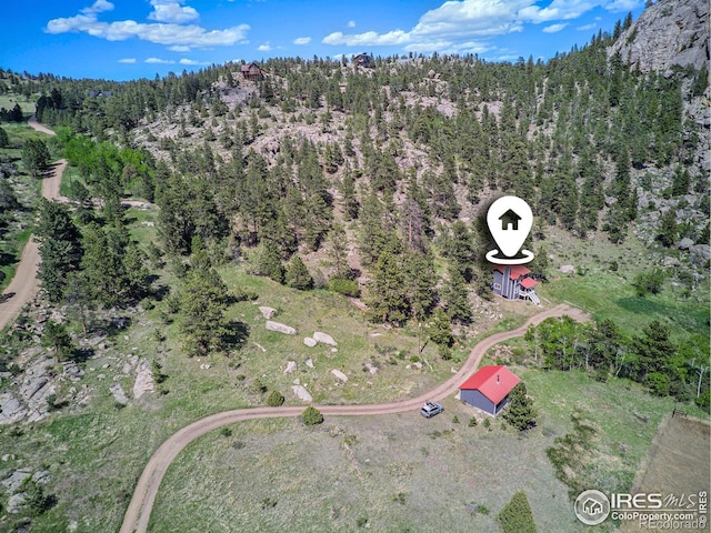 60 Horn Peak Dr, Livermore, CO 80536 - aerial overview of property's location with a heavily wooded area