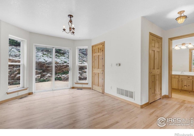 65 La Chula Rd, Black Hawk, CO 80422 - unfurnished dining area with a chandelier, light wood-style flooring, healthy amount of natural light, and baseboards