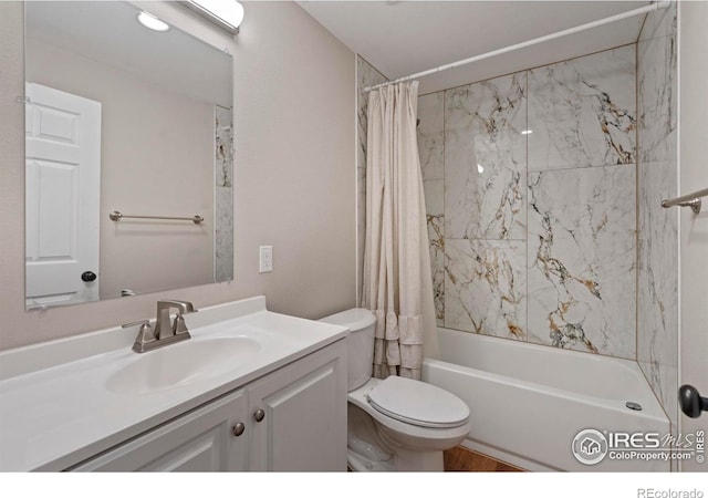 10069 Richfield St, Commerce City, CO 80022 - full bath with toilet, vanity, and shower / bathtub combination with curtain