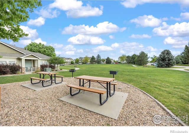view of property's community with a yard