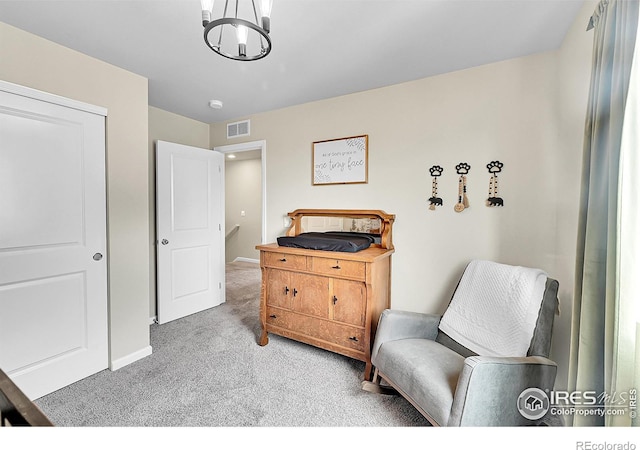 6008 Sandstone Cir, Frederick, CO 80516 - living area with carpet floors, baseboards, and a chandelier
