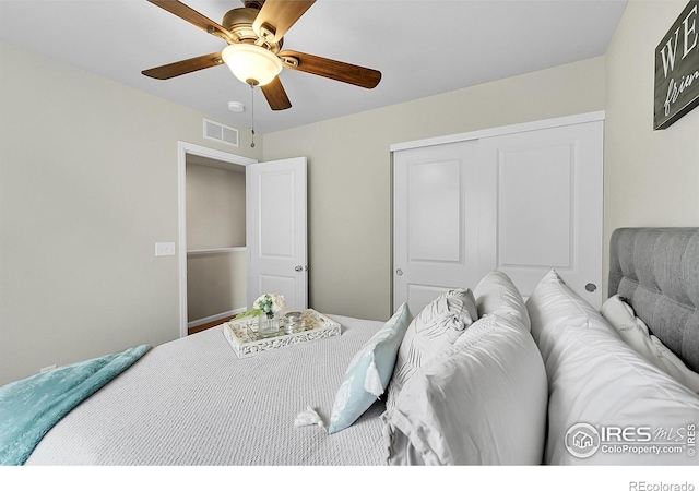 6008 Sandstone Cir, Frederick, CO 80516 - bedroom with a closet and ceiling fan