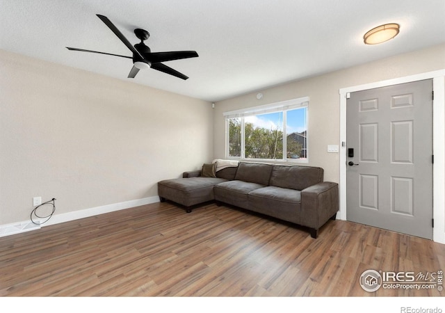 312 21st Avenue Ct, Greeley, CO 80631 - living area with light wood-style flooring, a ceiling fan, and baseboards