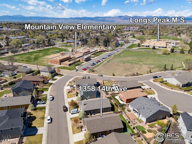 1358 14th Ave, Longmont, CO 80501 - aerial perspective of suburban area featuring a mountainous background