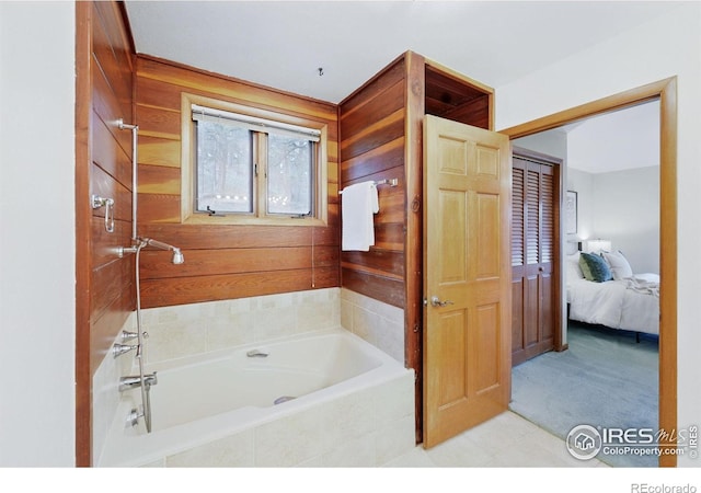 1101 Peakview Cir, Boulder, CO 80302 - full bathroom with a bath, wood walls, and connected bathroom