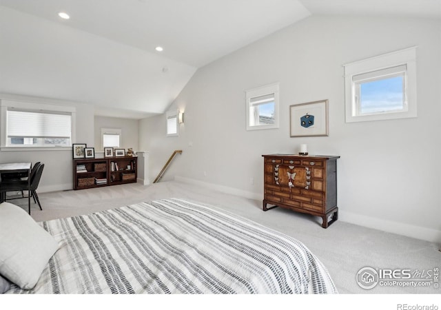 2917 13th St, Boulder, CO 80304 - bedroom with lofted ceiling, light colored carpet, and baseboards