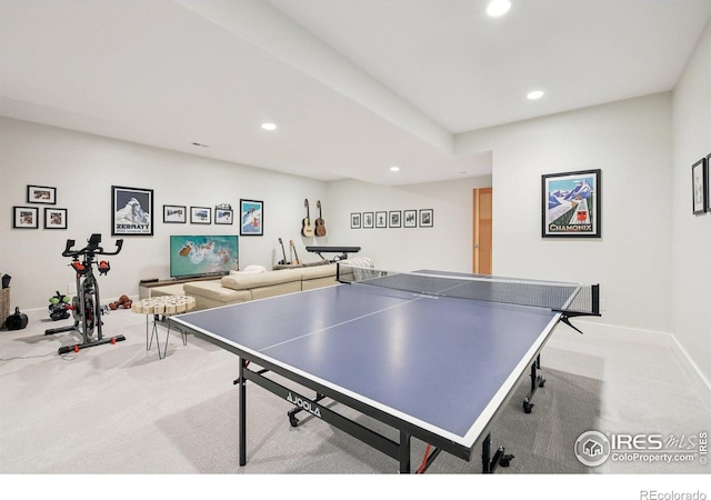 2917 13th St, Boulder, CO 80304 - recreation room with carpet flooring, baseboards, and recessed lighting