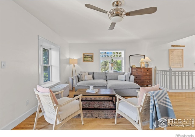 1133 Mapleton Ave, Boulder, CO 80304 - living area featuring ceiling fan, wood finished floors, and baseboards