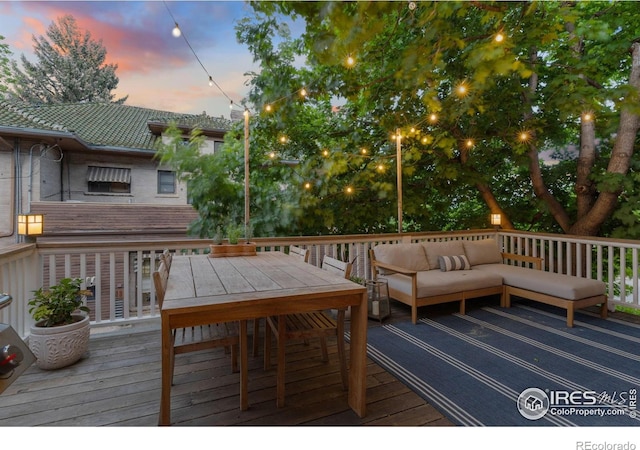1133 Mapleton Ave, Boulder, CO 80304 - deck at dusk featuring an outdoor living space