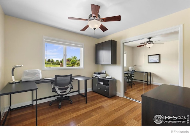 1119 Wrangler Way, Loveland, CO 80537 - office space with ceiling fan, light wood-style flooring, and baseboards