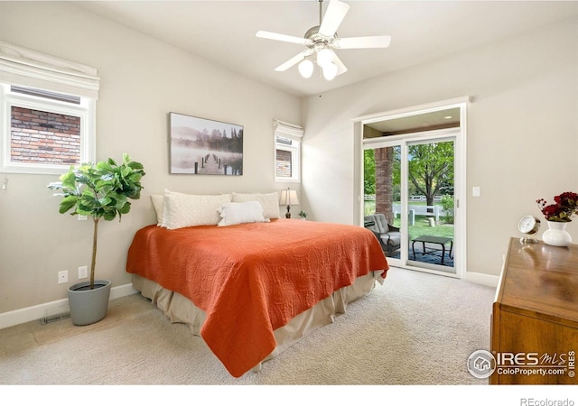 8245 Hidden Cove Ct, Windsor, CO 80528 - carpeted bedroom with access to outside, baseboards, and ceiling fan