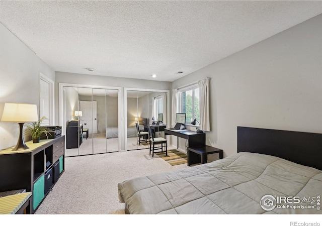 4475 Laguna Pl Unit 201, Boulder, CO 80303 - bedroom with multiple closets, carpet floors, and a textured ceiling