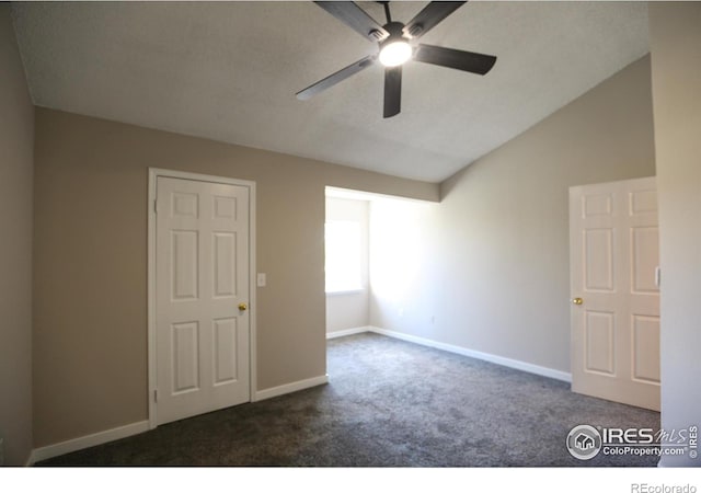 2162 Concord Ln, Superior, CO 80027 - carpeted spare room featuring a ceiling fan, lofted ceiling, and baseboards
