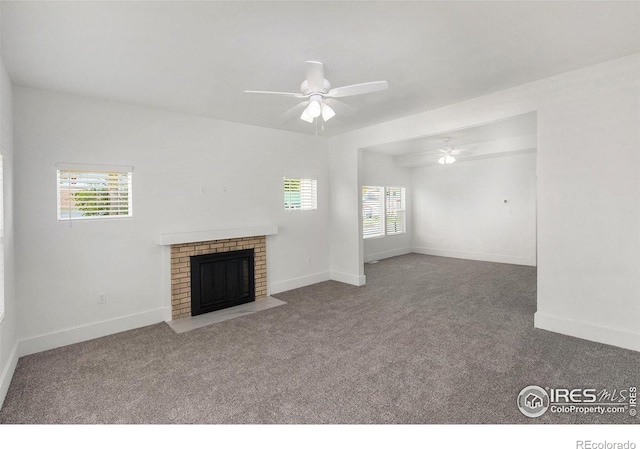 501 Adams Ave, Akron, CO 80720 - unfurnished living room featuring carpet, ceiling fan, and plenty of natural light