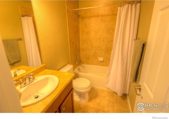 705 Rawlins Way, Lafayette, CO 80026 - bathroom with vanity, tile patterned flooring, toilet, and shower / tub combo