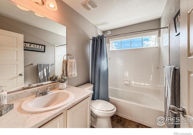 2190 Winding Dr, Longmont, CO 80504 - full bath with vanity, shower / bathtub combination with curtain, and a textured ceiling