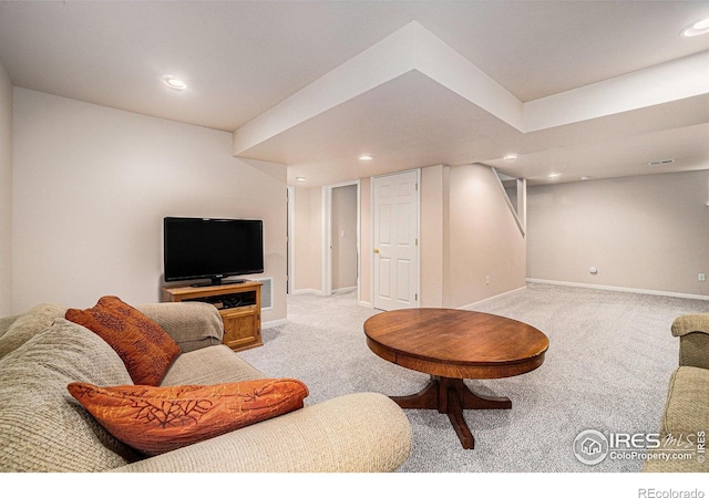1119 Oakmont Ct, Fort Collins, CO 80525 - living area with light colored carpet, recessed lighting, and baseboards