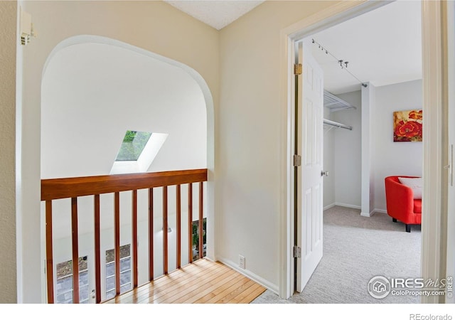 911 Homer Cir, Lafayette, CO 80026 - hallway featuring a skylight and carpet floors