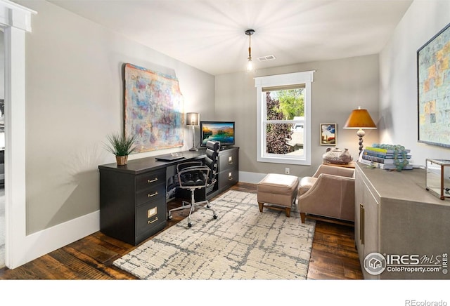 317 Wood St, Fort Collins, CO 80521 - office area featuring dark wood-type flooring and baseboards