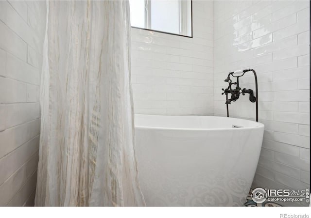 518 Whitmore Ct, Johnstown, CO 80534 - full bathroom featuring a freestanding bath and tile walls